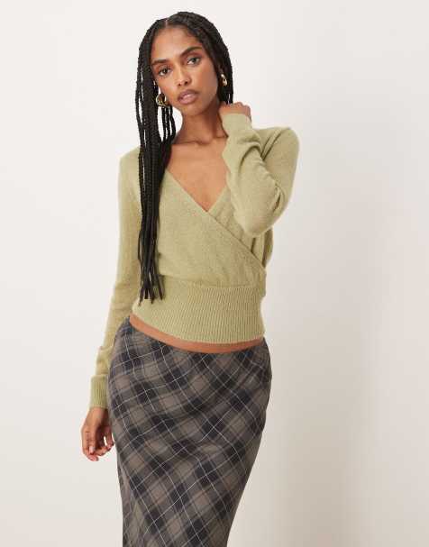 Motel Nilza wrap knit top in sage green