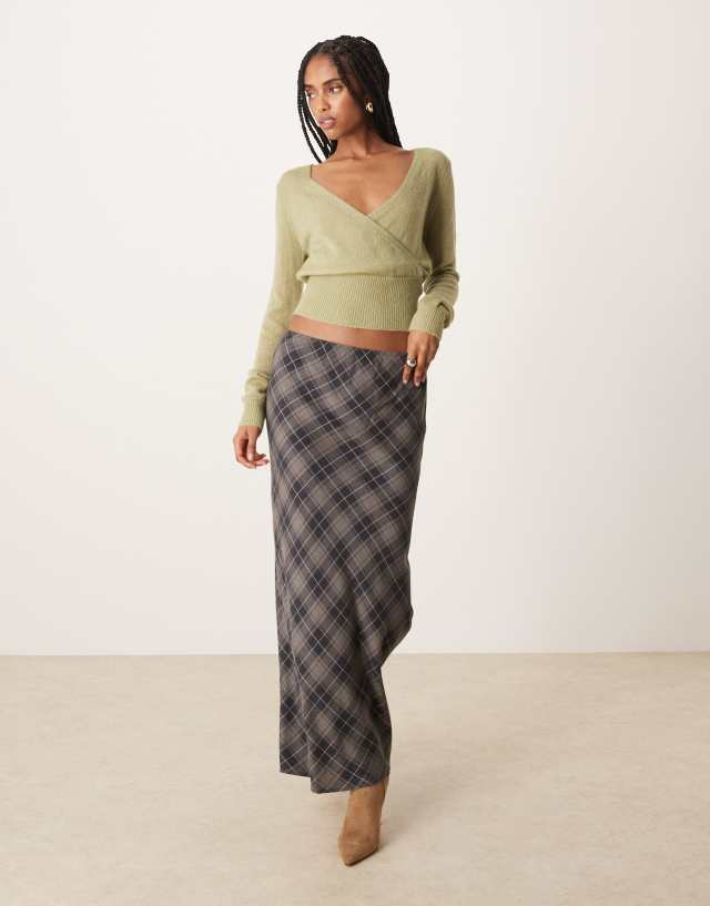 Motel Nilza wrap knit top in sage green | ASOS