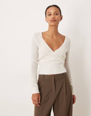 Motel Nilza Wrap Knit Top In White