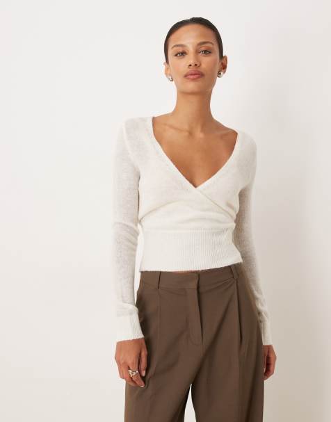Motel Nilza wrap knit top in white