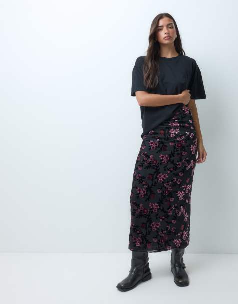 Motel nirbana devore floral maxi skirt in black