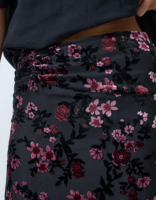 Motel nirbana devore floral maxi skirt in black, 4 of 5