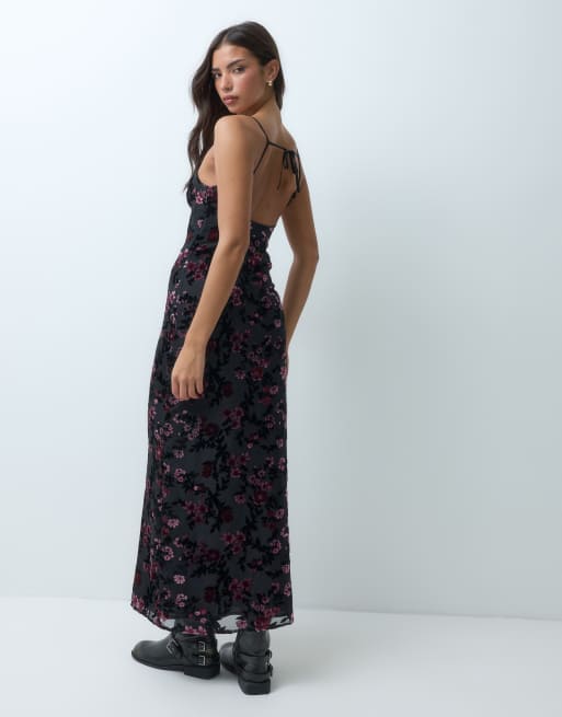 Motel nismara devore floral maxi dress in black, 5 of 5