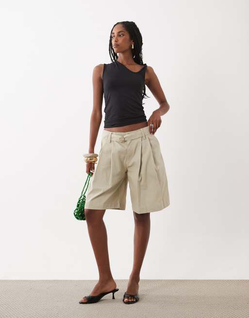 Motel - Niso - Beige skræddersyede longline-shorts , 2 af 5