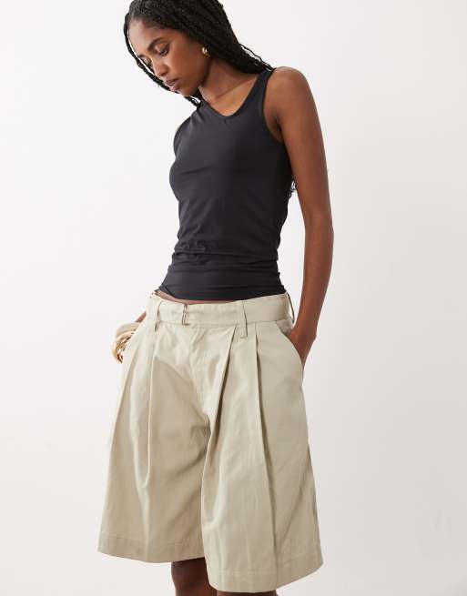 Motel - Niso - Beige skræddersyede longline-shorts , 5 af 5