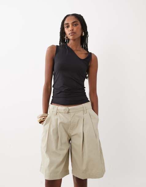 Motel – Niso – Elegante Longline-Shorts in Beige - view 1