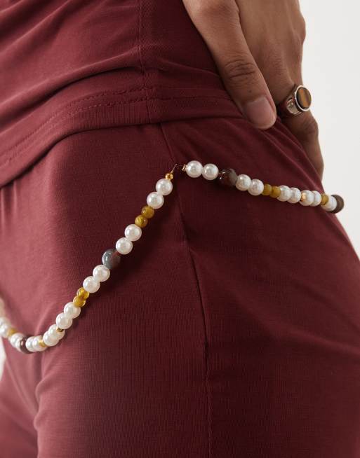 Motel Nissa mini short wtih pearl detail in burgandy co-ord, 2 of 5