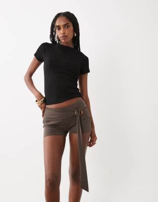 Motel Nivaya Belted Micro Shorts In Brown