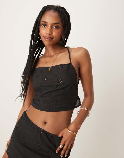 Motel Nobita broderie tie-back cami top in black - view 1