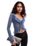 [Motel] Motel Noemi ruffle lace cardigan top in moonlight blue 2XS Moonlight Blue