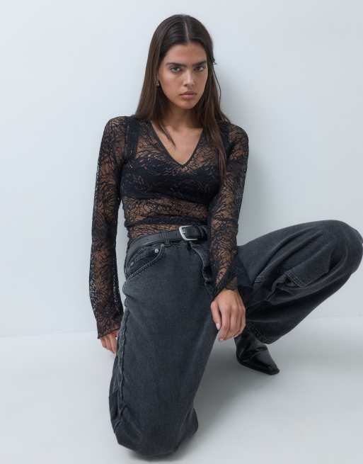 Motel noir long sleeve top in black lace , 2 of 5