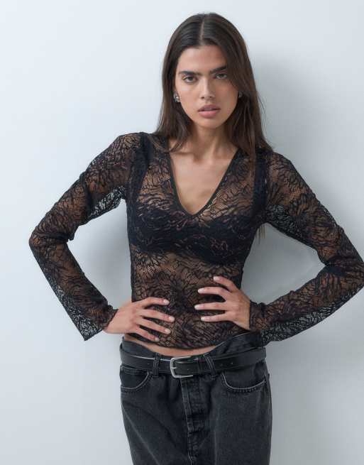 Motel noir long sleeve top in black lace , 5 of 5
