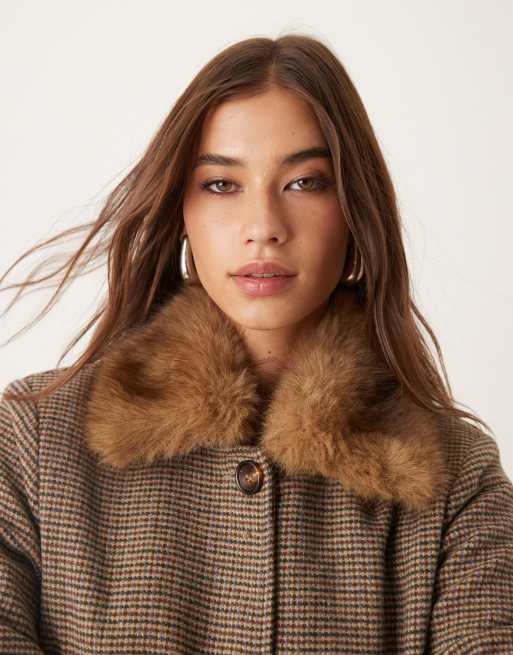Motel Norceil longline faux fur collared coat in brown, 2 of 4