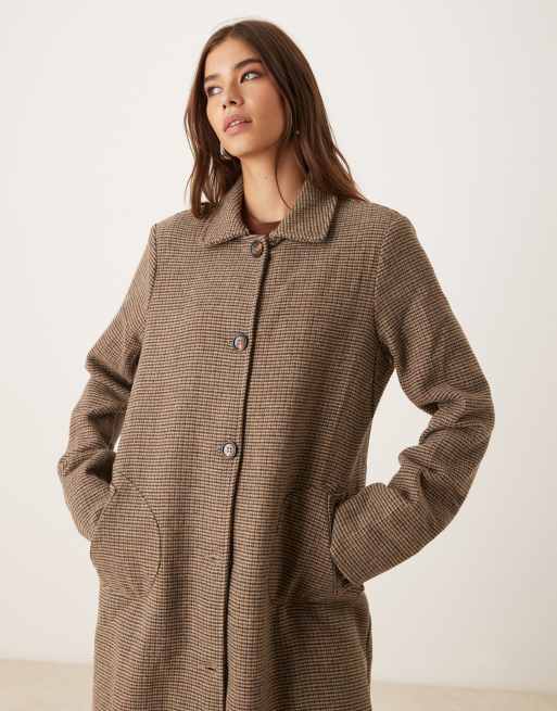 Motel Norceil longline faux fur collared coat in brown, 3 of 4