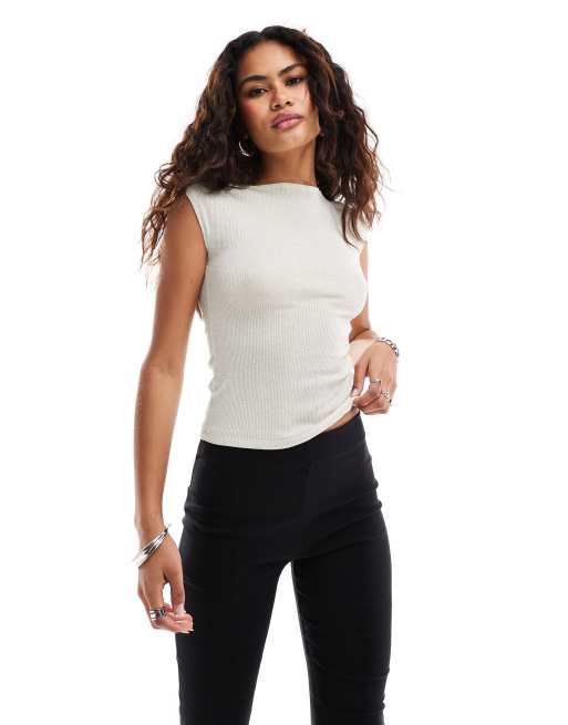 Motel Nova cap sleeve shimmer baby t-shirt in ivory