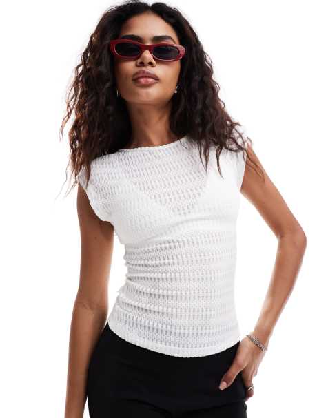 Motel nova cap sleeve textured top in white