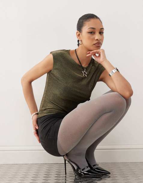 Motel nova metallic fitted t-shirt in gold