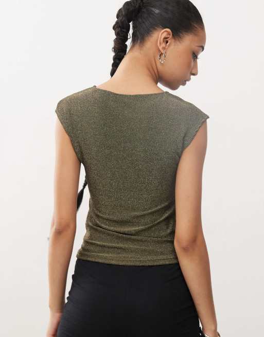 Motel nova metallic fitted t-shirt in gold