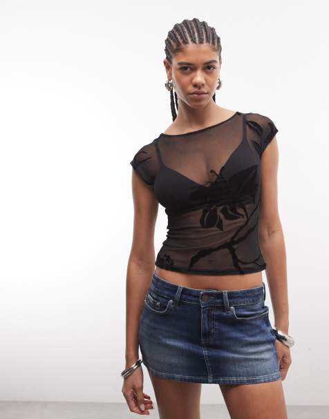 Motel Nova orchid flock mesh top in black - view 1