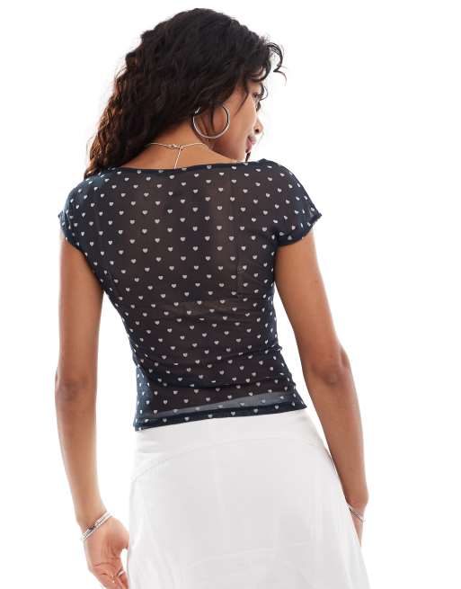 Sheer fashion black polka dot shirt