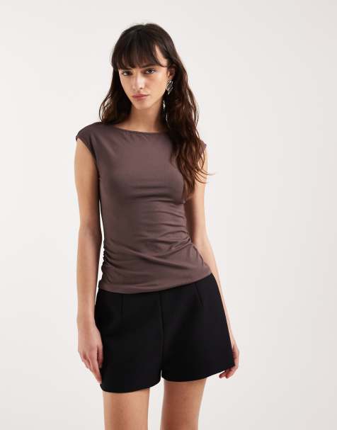 Motel Novia ruched side top in coffee quartz