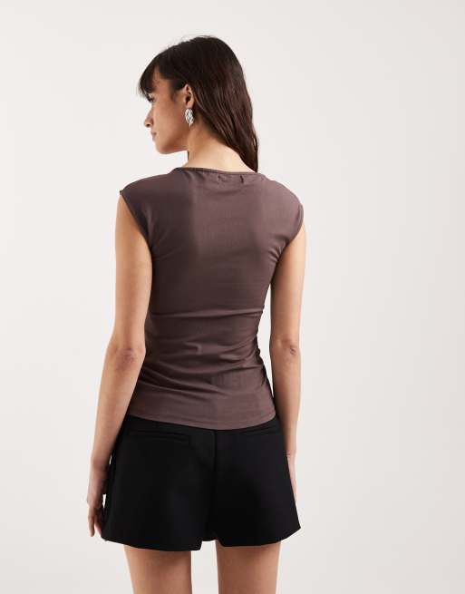 Motel Novia ruched side top in coffee quartz, 3 of 4