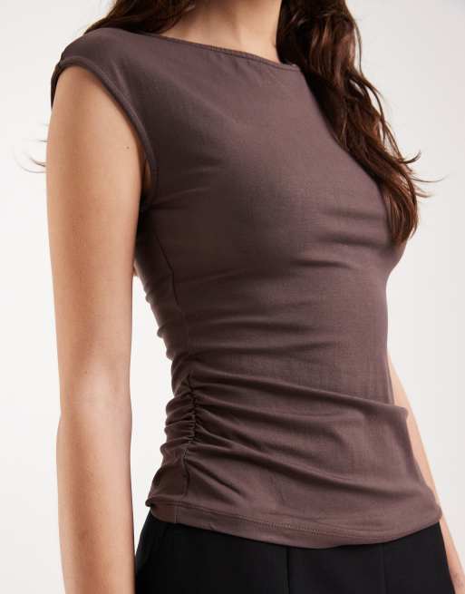 Motel Novia ruched side top in coffee quartz, 4 of 4