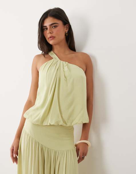 Motel nox one shoulder top co-ord in pistachio green - view 1