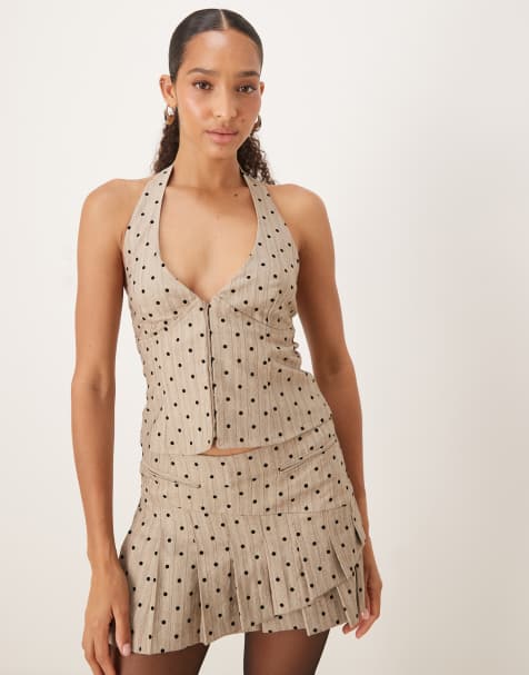 Motel – Odin – Beige, prickigt linne med halterneck, del av set - view 1