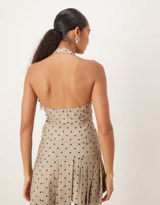 Motel Odin Halter Polka Dot Tank Top In Neutral