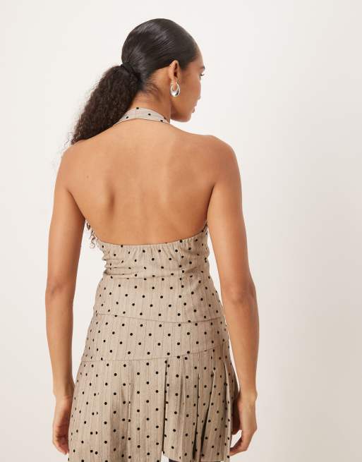 Motel Odin halter polka dot tank top in beige - part of a set