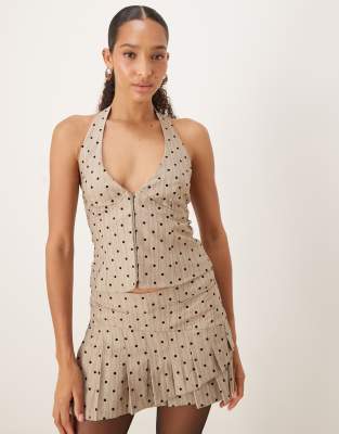 Motel - Odin - Neckholder-Trägertop in Beige mit Polka Dots, Kombiteil-Neutral