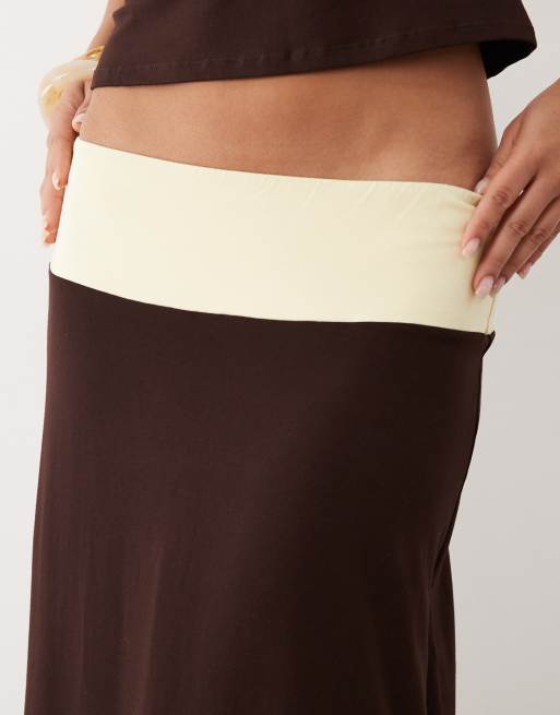 Motel - Olie - Maxi rok in bruin en geel, deel van co-ord set, 2 van 5