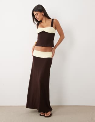 Motel olie maxi skirt co-ord in brown & yellow