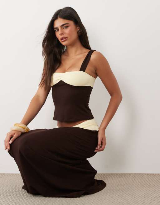 Motel Olie maxi skirt in brown & yellow - part of a set, 4 of 5