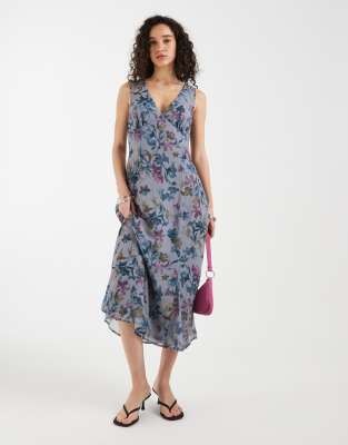 Motel Olydia Chiffon Flower Shadow Midaxi Dress In Blue