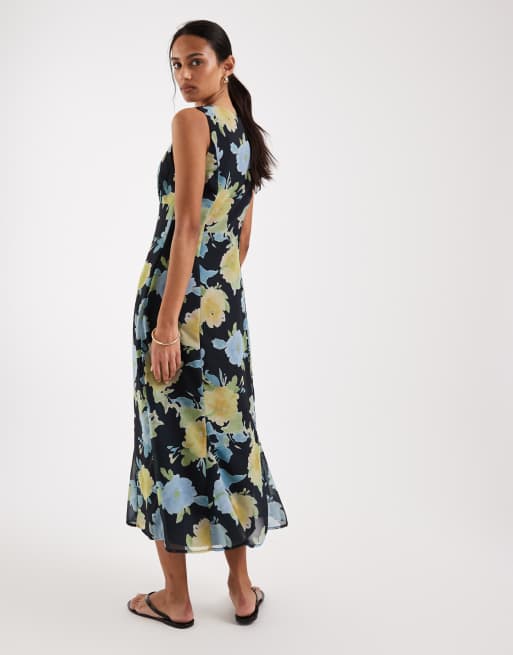 Motel Olydia midaxi floral mesh dress in blue, 3 of 4