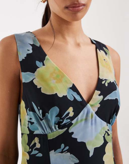 Motel Olydia midaxi floral mesh dress in blue, 4 of 4