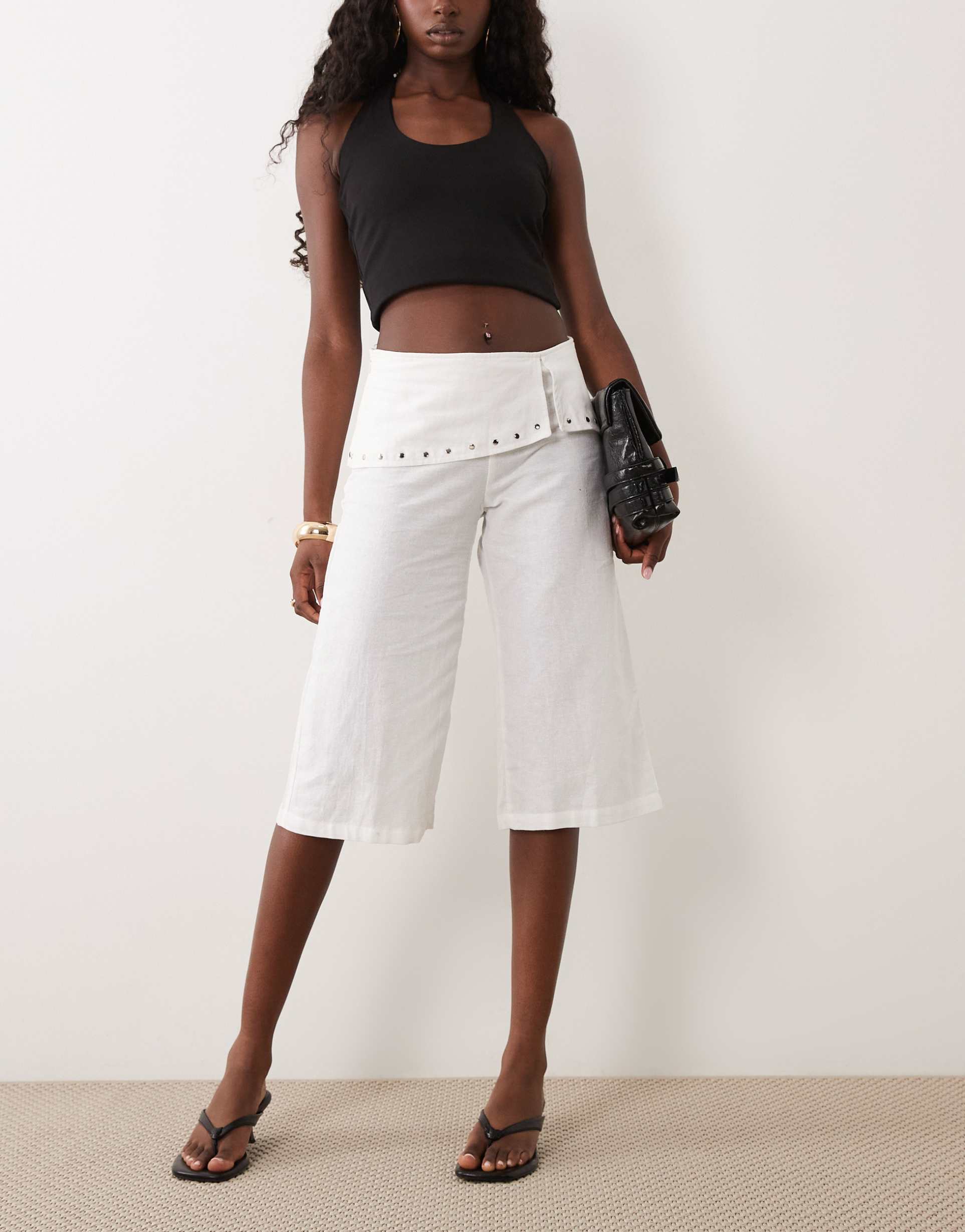 motel oren stud waist capri pants in ivory
