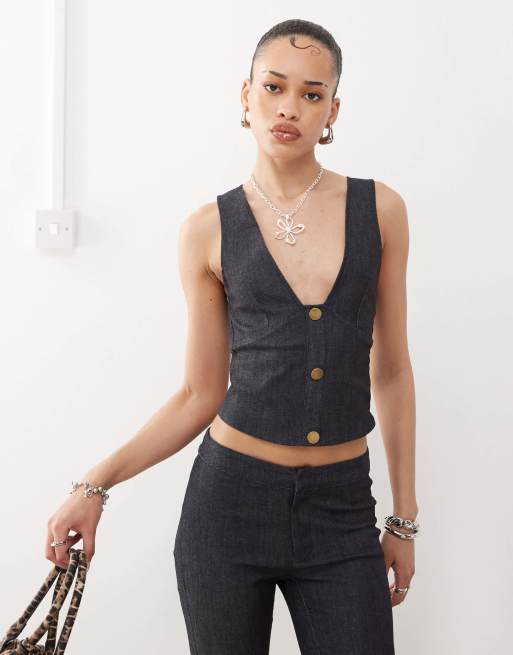 Motel Oria denim singlet top in dark indigo (part of a set)