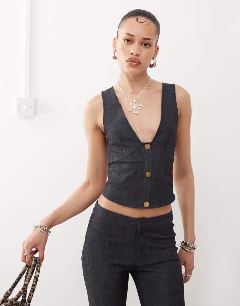 Motel oria denim vest top in dark indigo - part of a set - view 1