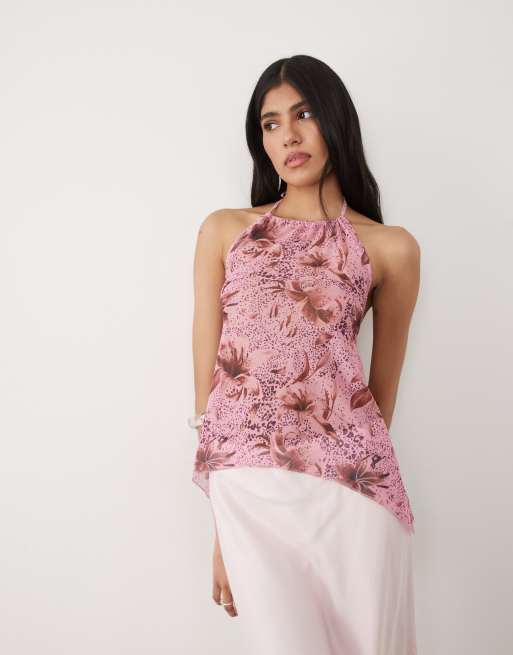 Motel Orseha halter neck animal print top in pink, 3 of 4