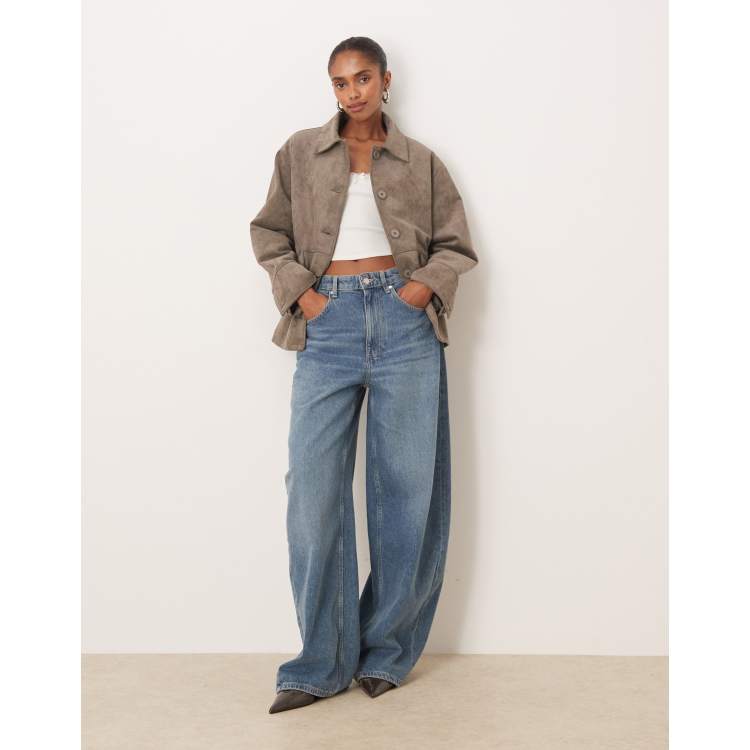 Motel Orson faux suede jacket in olive gray | ASOS