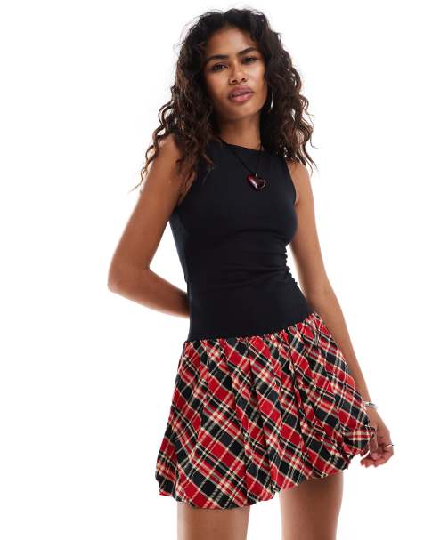 Motel ortega bubble hem mini dress in black and red - view 1