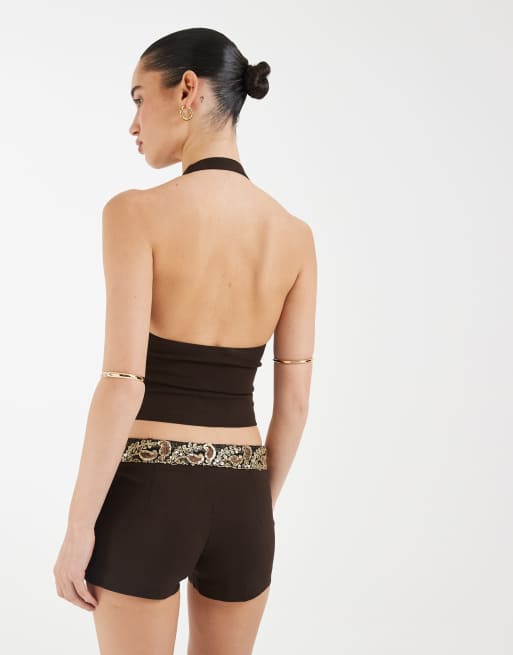 Motel - Orvio - Top dos nu d'ensemble avec broderies à sequins - Marron, 4 de 4