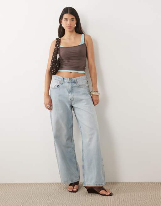 Motel Oslyn double layer square neck top  in coffee quartz aqua, 3 of 4