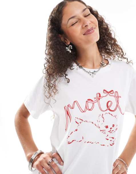 Motel oversize kitty motif t-shirt in white - view 1