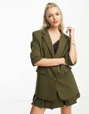 Motel oversized blazer in dark khaki co-ord