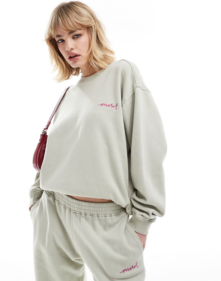 Motel Oversized Embroidered Sweatshirt In Gray - Part Of A Set
