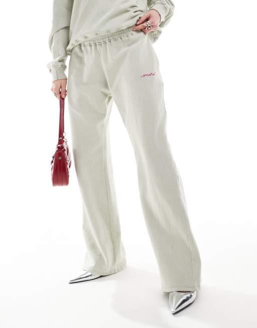 Motel oversized embroidered wide leg joggers co-ord in grey, 2 of 5